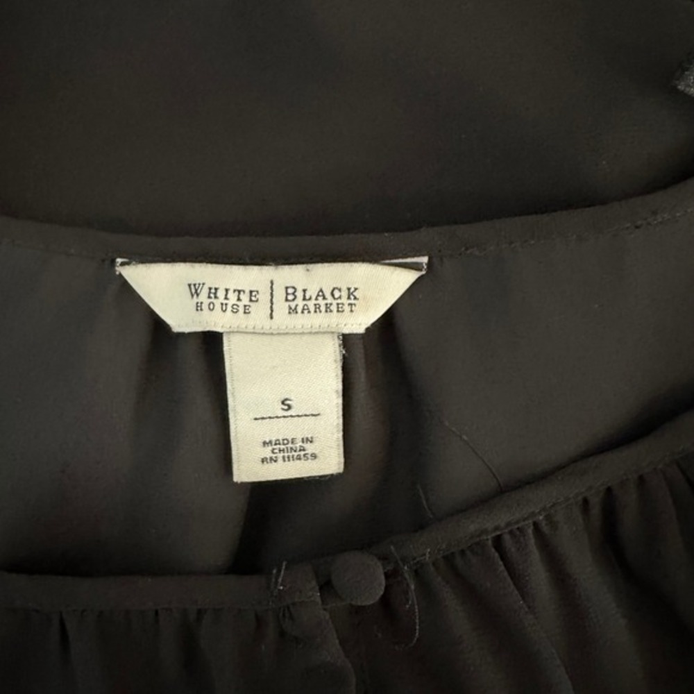 White House Black Market Black Sheer Chiffon Peasant Blouse Long‎ Sleeve S - Picture 6 of 7